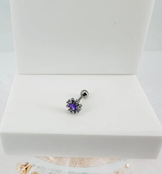 Rodyum Zirkon Taşlı Uç Kısmı : Pirinç Kıkırdak Bar Uzunluğu : 6 Mm / Bar Kalınlığı 0.8 Mm / Top Boyu 3 Mm - Pt0038 ürün görseli 1
