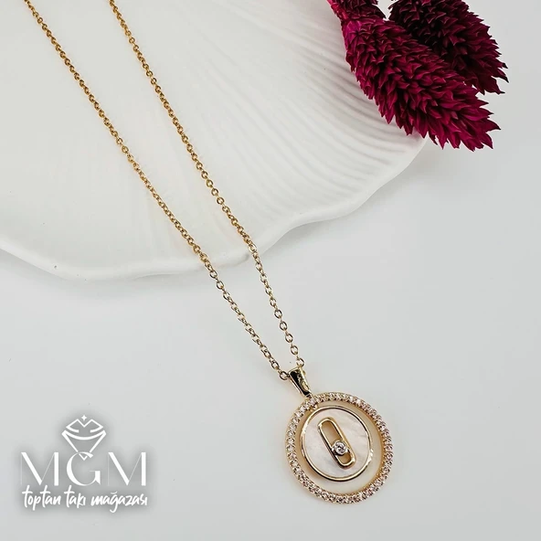 Zirkon Taşlı Zincir : Çelik Çelik Kolye 40+5 Cm - Kl0220 ürün görseli 1