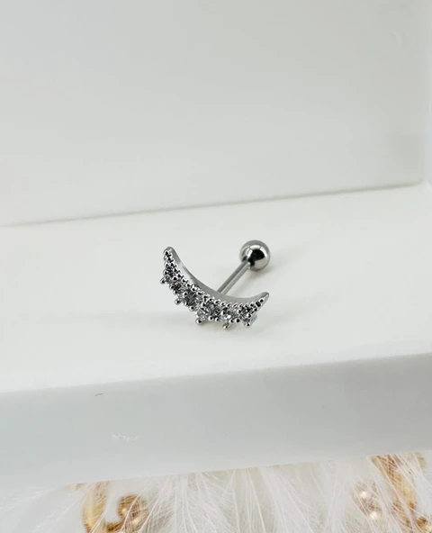 Rodyum Zirkon Taşlı Uç Kısmı : Pirinç Kıkırdak Bar Uzunluğu : 6 Mm / Bar Kalınlığı 0.8 Mm / Top Boyu 3 Mm - Pt0003 ürün görseli 1