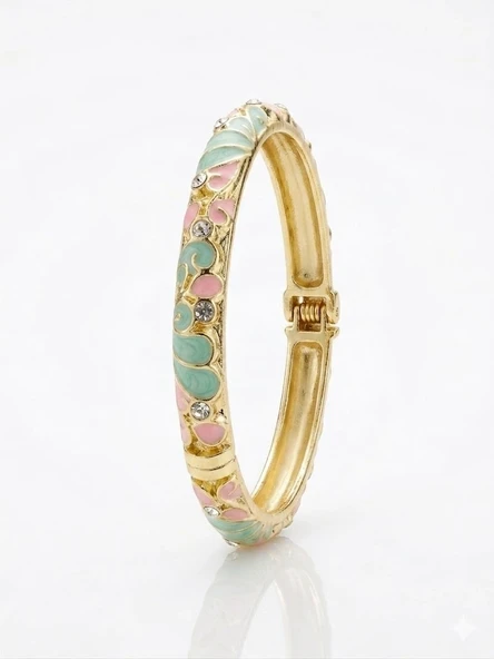 Aqua Petal Pembe & Su Yeşili Mine İşlemeli Kelepçe Bileklik - Kbl0451 ürün görseli 1