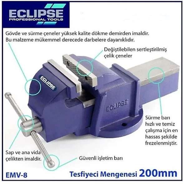 Eclipse EMV-8 Tesviyeci Mengene 200 mm - Resim 3