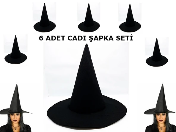 Siyah Cadı Şapkası Keçe Yetişkin Boy 6 Adet ürün görseli 1