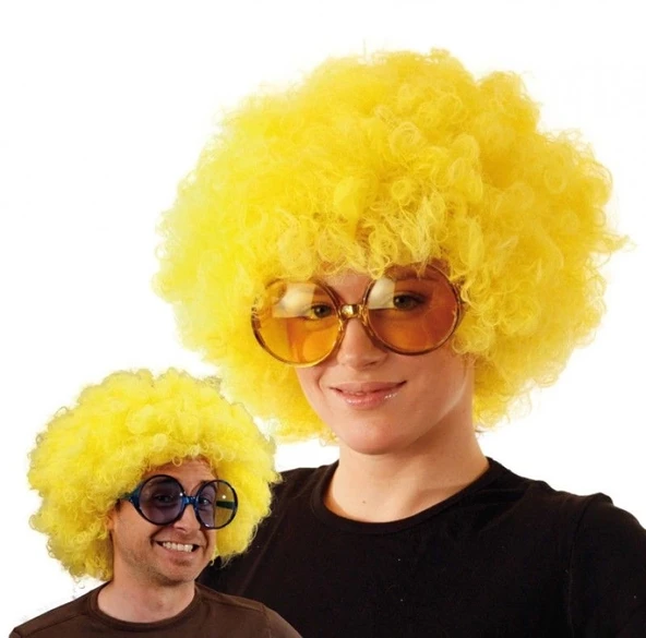 Sarı Renk Kıvırcık Afro Bonus Peruk - Resim 3