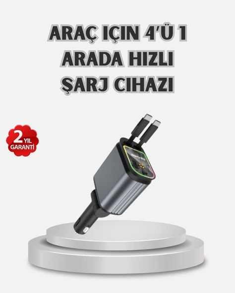 Araç Şarj Cihazı 4 Portlu 66W Hızlı Şarjlı Led Işıklı Ve 180° Dönebilir ürün görseli 1