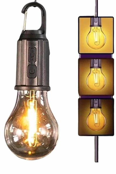Şarjlı Dekoratif Kamp Lambası Askılı Ampul Led Işık Type-C Girişli ürün görseli 1