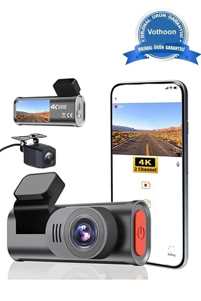 4K Wifi Çift Kameralı Araç Kamerası Gece Görüşlü G-Sensörlü Dash Cam 170 Derece ürün görseli 1