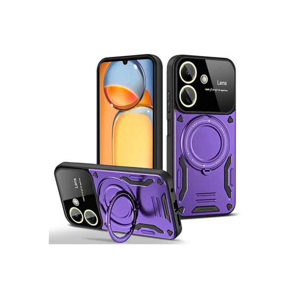 Redmi 13C Kılıf Joy Lens Standlı Kapak - Mor ürün görseli 1