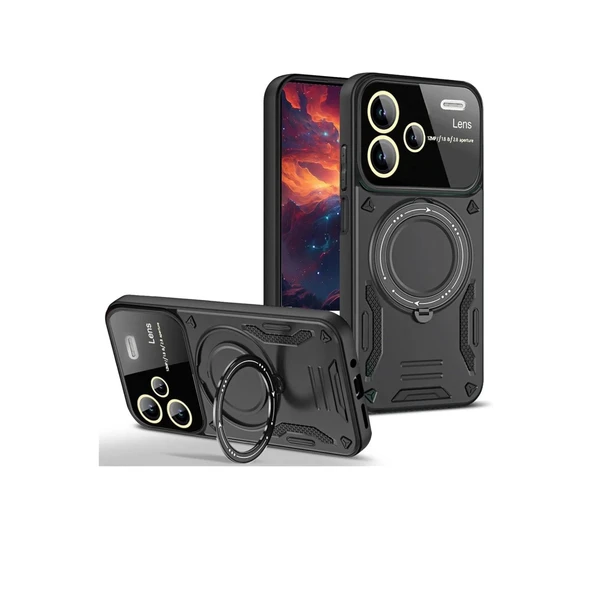 Redmi Note 13 Joy Lens Standlı Kapak - Siyah ürün görseli 1