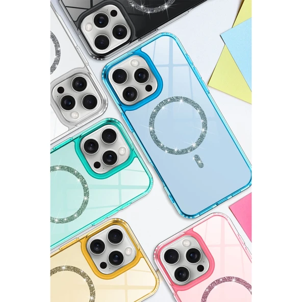 İphone 15 Pro Max Live Diamond Magsafe Kapak - Sarı - Resim 3