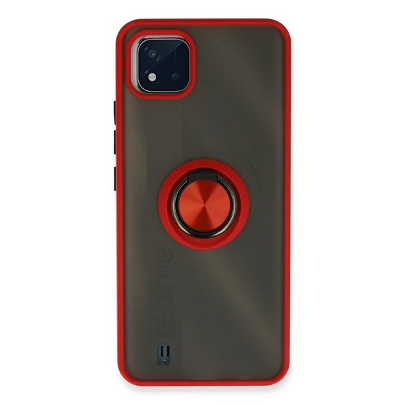 Realme C11 2021 Kılıf Montreal Yüzüklü Silikon Kapak - Kırmızı ürün görseli 1