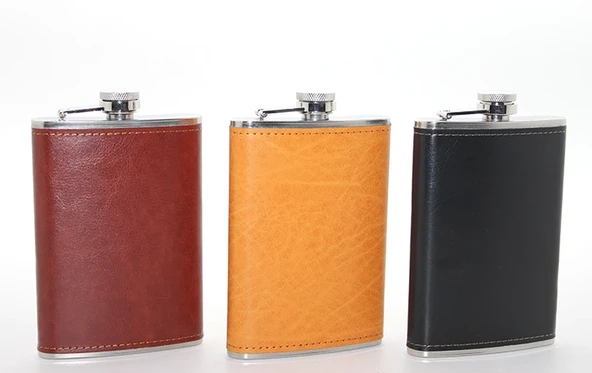 Paslanmaz Çelik Tekli 9 Oz Derili Matara Alk2662 ürün görseli 1