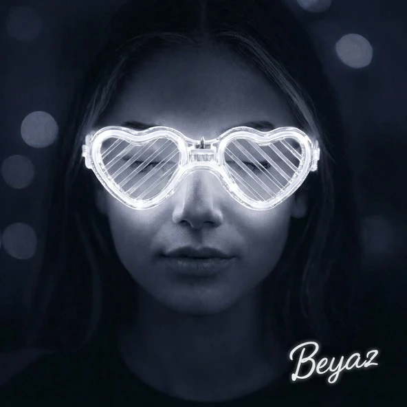 Beyaz Led Işıklı Kalp Gözlük – 3 Modlu Parti Glow Gözlüğü ürün görseli 1