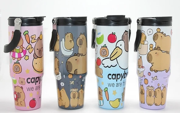 Capybara Desenli Isı Muhafazalı Pipetli Dev Çelik Kupa (Tumbler) Alk4431 ürün görseli 1