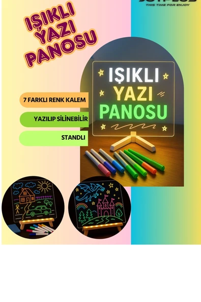 Neon Işıklı 7 Renk Işık Boyama Kalemli Led Resim Panosu Boyama Tahtası Kalemleri 20 X 20 ürün görseli 1