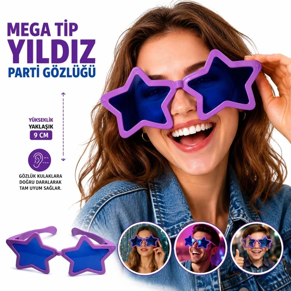 Mega Tip Yıldız Parti Gözlüğü Mor Renk ürün görseli 1
