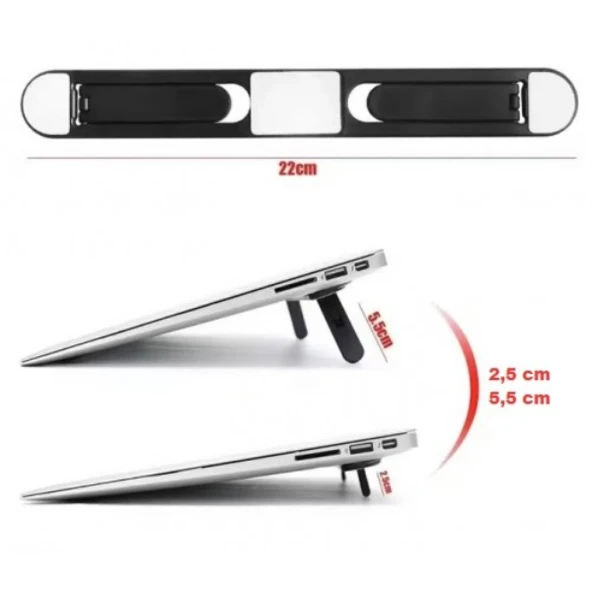 Siyah 2 Kademeli Katlanabilir ve Yapışkanlı Laptop Standı ürün görseli 1