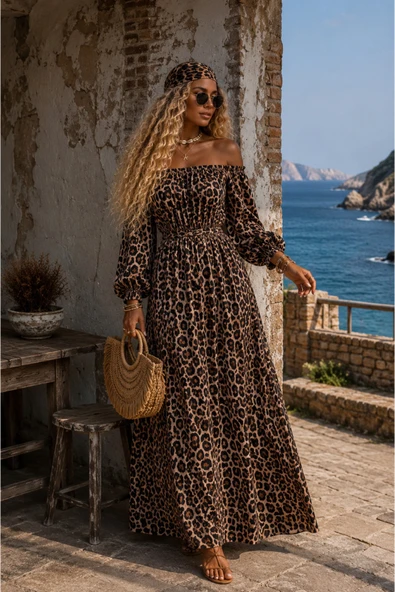 Wild Soul Şifon Elbise, Leopar Şifon Maxi Elbise ürün görseli 1