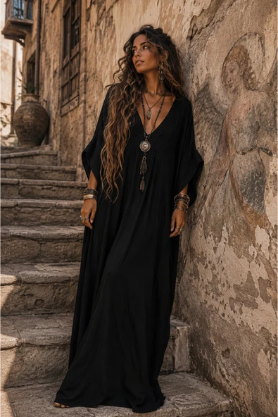 Shadow Muse Elbise Salaş Derin V Yaka ürün görseli 1