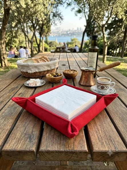 Kumaştan Peçetelik Servis Kırmızı - Resim 2