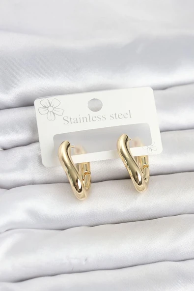 316L Çelik Gold Renk Asimetrik Halka Model Kadın Küpe TJ-BKP11853 ürün görseli 1