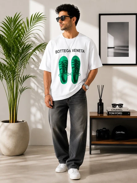 Erkek Beyaz Oversize T-Shirt ürün görseli 1