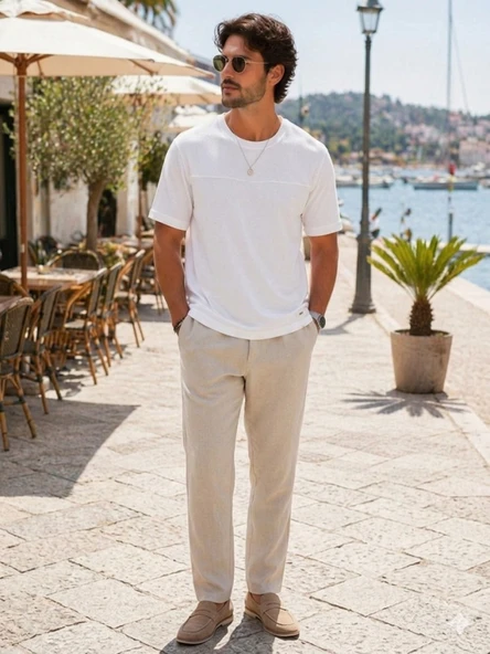 Erkek Beyaz Basic T-Shirt ürün görseli 1