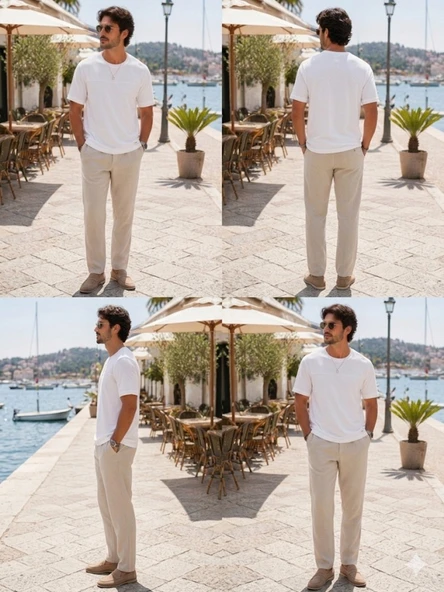 Erkek Beyaz Basic T-Shirt - Resim 4