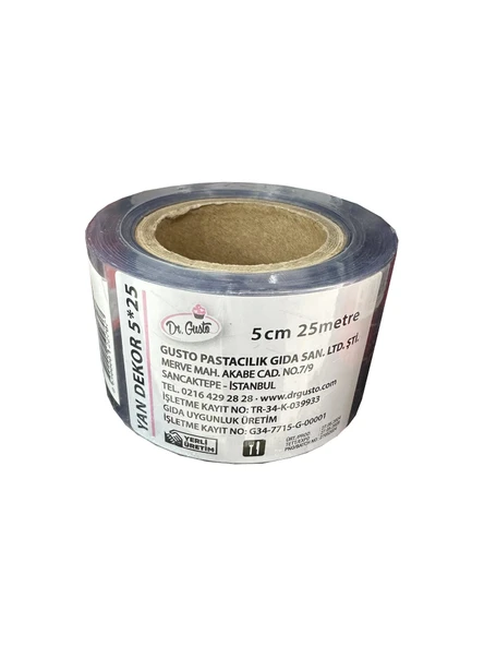 Omeyva Şeffaf Kalın Pasta Kenar Dekor Film Jelatini - 5 Cm. x 25 Metre - Krema Tutucu - 1 Rulo ürün görseli 1