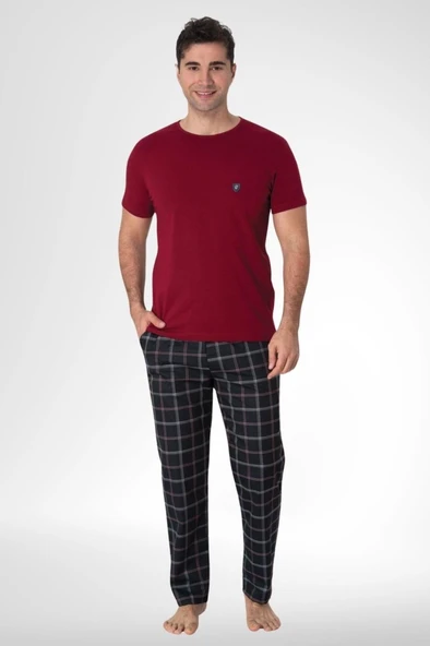 Mecit 2906 Bordo Ekoseli Erkek Büyük Beden Pijama Takımı ürün görseli 1