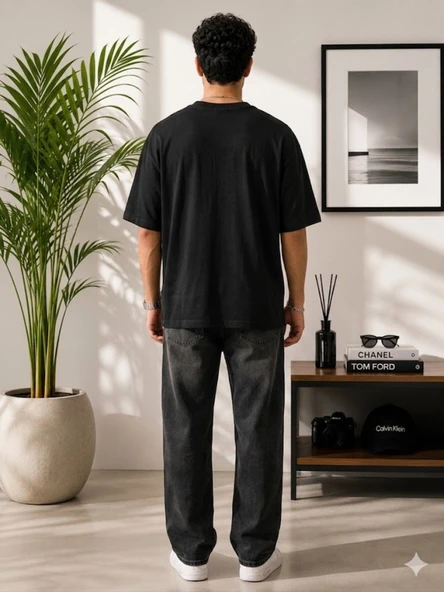 Erkek Siyah Oversize T-Shirt - Resim 3