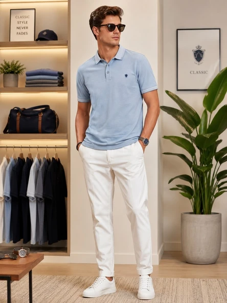 Erkek Mavi Polo Yaka T-Shirt ürün görseli 1