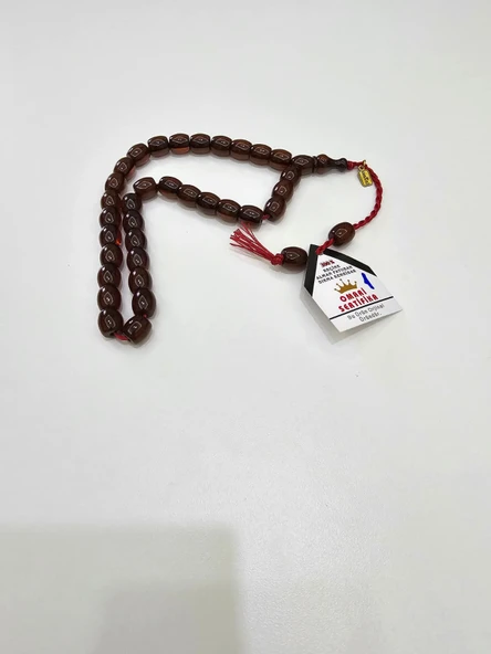 Omari İmzalı Sertifikalı Alman Faturan Sıkma Kehribar Tesbih 11,2x11,4 mm Fıçı Kesim ürün görseli 1