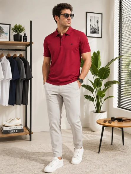 Erkek Bordo Polo Yaka T-Shirt ürün görseli 1
