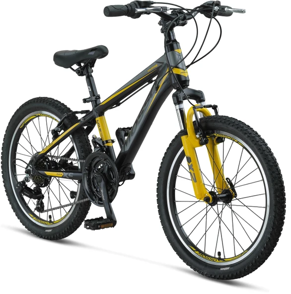 MOSSO WILDFIRE M-20-V ERKEK ÇOCUK BİSİKLETİ  280H 20 JANT 21 VİTES SİYAH SARI ürün görseli 1