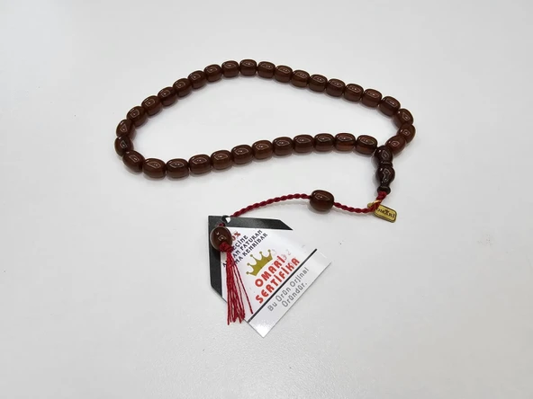 Omari İmzalı Sertifikalı Alman Faturan Sıkma Kehribar Tesbih 8,5x9,8 mm Fıçı Kesim ürün görseli 1