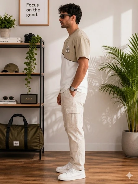 Erkek Beyaz O Yaka Basic T-Shirt - Resim 2