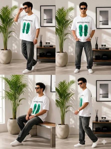 Erkek Beyaz Oversize T-Shirt - Resim 4