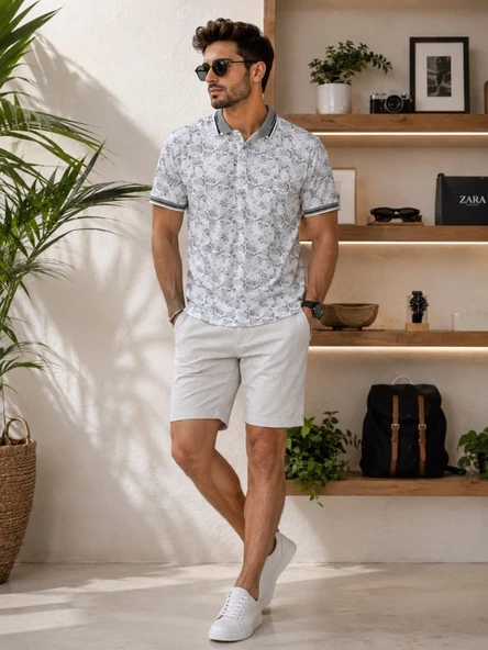 Erkek Beyaz Polo Yaka T-Shirt ürün görseli 1