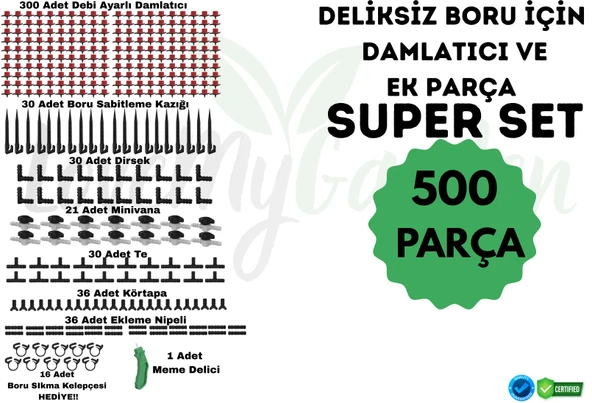DELİKSİZ DAMLA SULAMA SUPER HAZIR SET 500 PARÇA ürün görseli 1