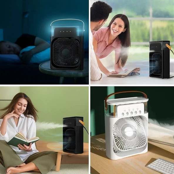 Taşınabilir 3 Farklı Mod Ayarlı 7 Farklı Led Işıklı Sulu Soğutmalı Taşınabilir Masaüstü USB Fan Vantilatör ürün görseli 1