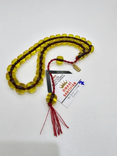 Omari İmzalı Sertifikalı Alman Faturan Sıkma Kehribar Tesbih 11,5x10,3 mm Fıçı Kesim ürün görseli 1