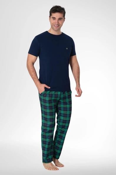Mecit 2907 Lacivert Ekoseli Erkek Büyük Beden Pijama Takımı ürün görseli 1