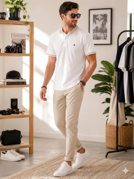 Erkek Beyaz Polo Yaka T-Shirt ürün görseli 1