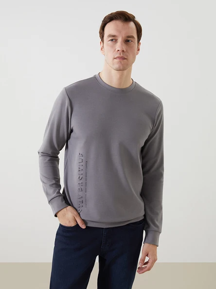 LCWAIKIKI Classic Yeşil Bisiklet Yaka Uzun Kollu Baskılı Erkek Sweatshirt ürün görseli 1