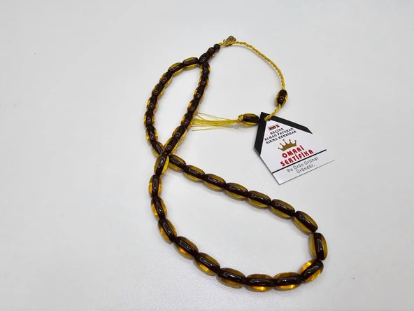 Omari İmzalı Sertifikalı Alman Faturan Sıkma Kehribar Tesbih 12,4x7,3 mm Arpa Kesim ürün görseli 1