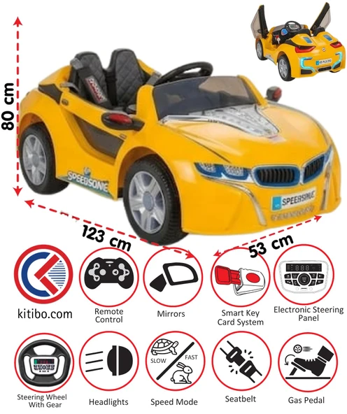 PİLSAN SPEED SONİC AKÜLÜ ARABA 12 VOLT KUMANDALI SARI ürün görseli 1