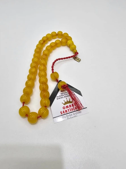 Omari İmzalı Sertifikalı Alman Faturan Sıkma Kehribar Tesbih 11,2x9,4 mm Fıçı Kesim ürün görseli 1