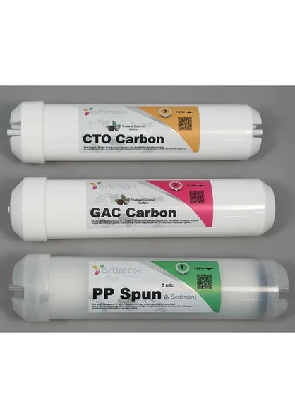 Ortimax 3'lü Inline Filtre Seti PP Sediment + GAC Karbon + CTO Karbon Su Arıtma Filtresi ürün görseli 1
