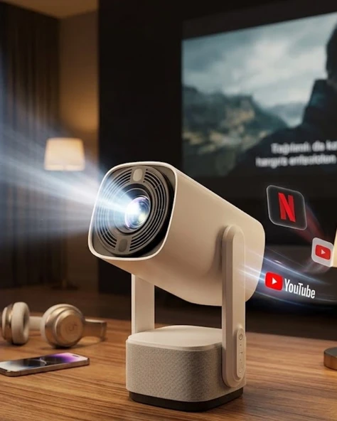 Akıllı Projeksiyon Powerbankli Taşınabilir Sinema Projektörü 4k HD Kaliteli ürün görseli 1