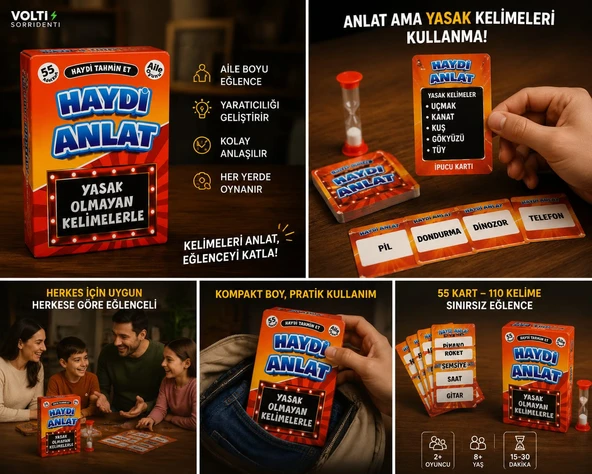 Haydi Anlat Kart Oyunu Zeka Akıl Strateji Aile Kutu Oyunu Yasak Olmayan Kelimelerle Anlat 55 Kart ürün görseli 1